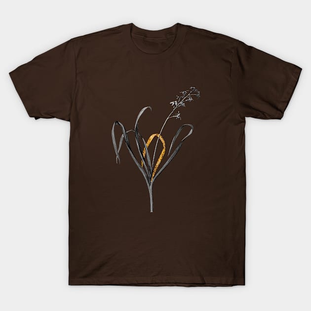 Black and Gold Leaf - Dutch Hyacinth - Vintage Botanical T-Shirt by Holy Rock Design